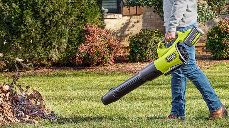 Ryobi 40V HP 800-cfm Whisper Series Blower in use