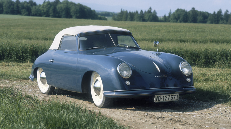 Blue white Porsche 356 convertible