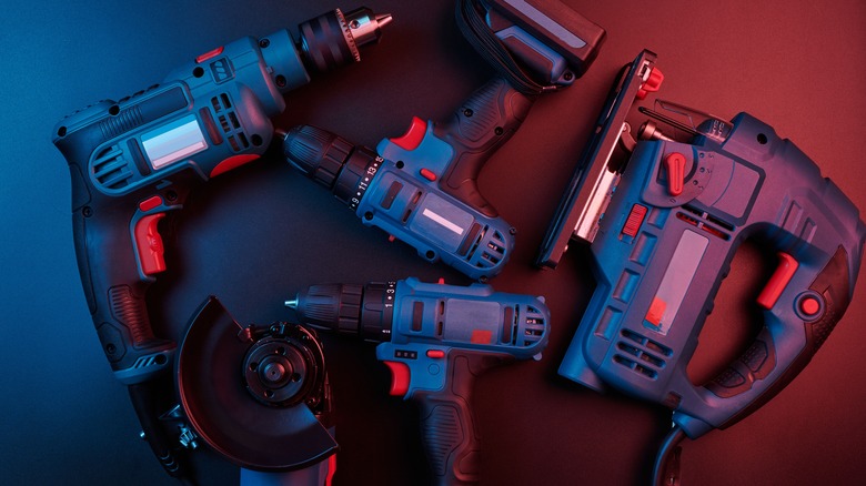 assorted blue power tools