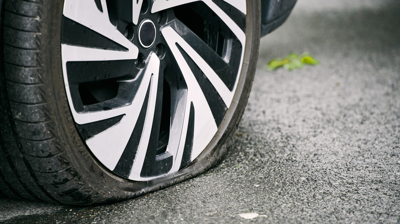 Flat tire on road
