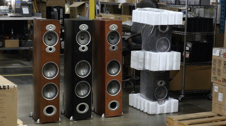Examples of returned speakers from Crutchfield's video explaining what gets sold as "open box" vs. "scratch and dent," as well as what never gets resold
