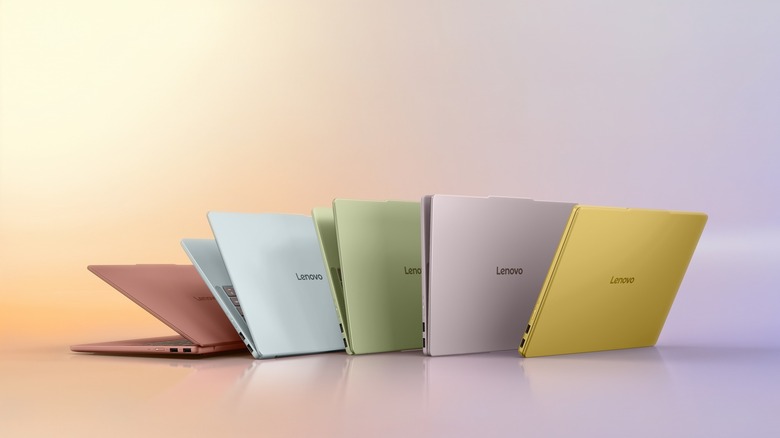 Lenovo IdeaPad Vibe 14 laptops lined up in five colors