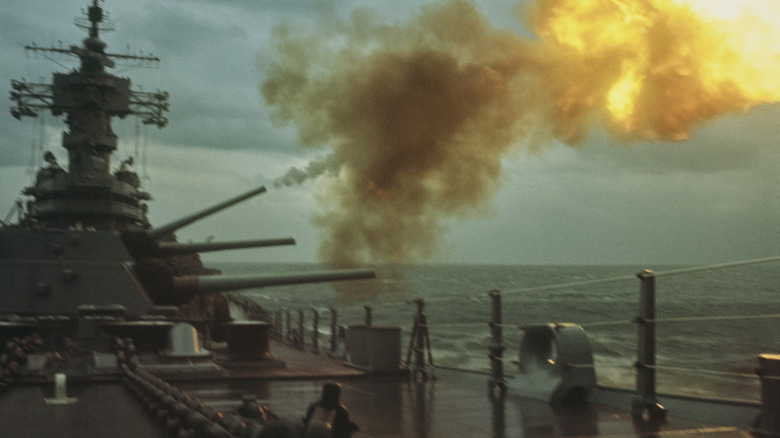 USS New Jersey battleship firing guns.