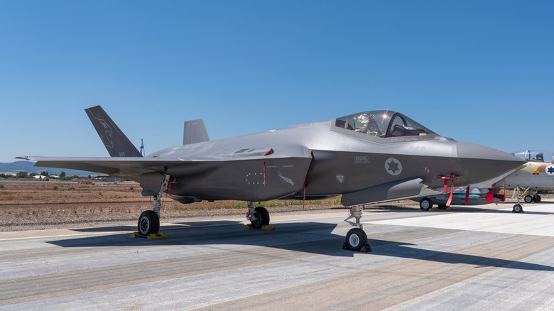 An Israeli Air Force F-35 parked at an air force base