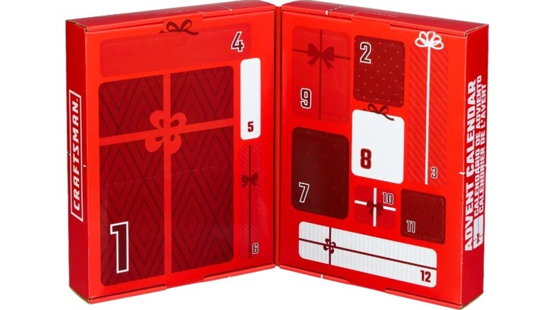 Craftsman advent calendar opened on a white background
