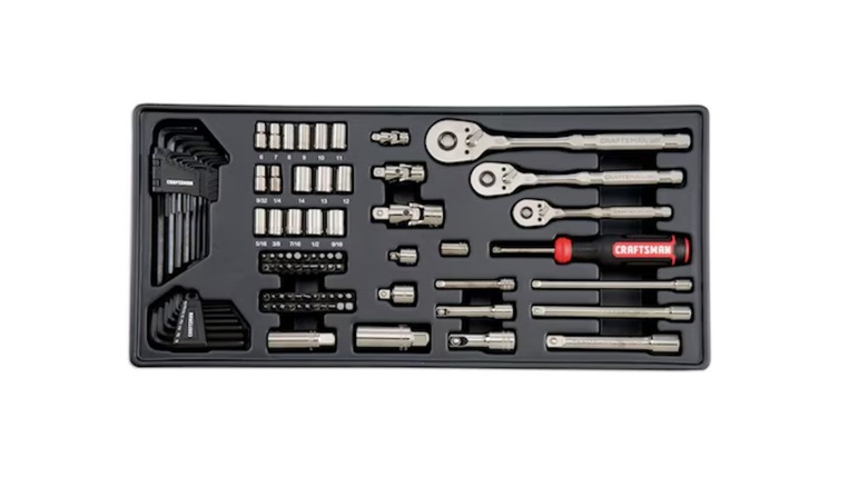 Sockets and other components of the Craftsman Overdrive 284-piece mechanics tool set