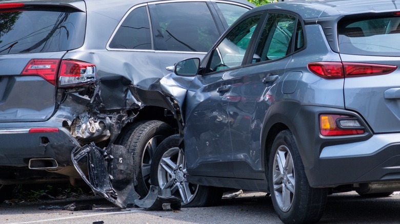 Two gray vehicles in accident