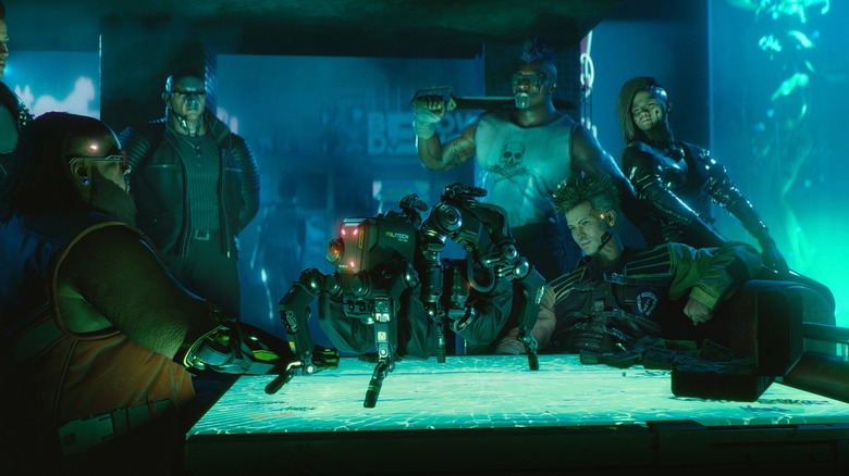 Cyberpunk 2077 characters sitting around a table