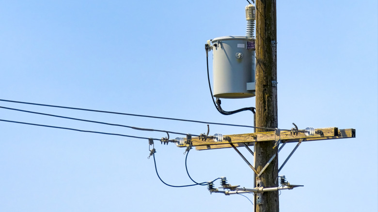Pole-mount transformer on power line