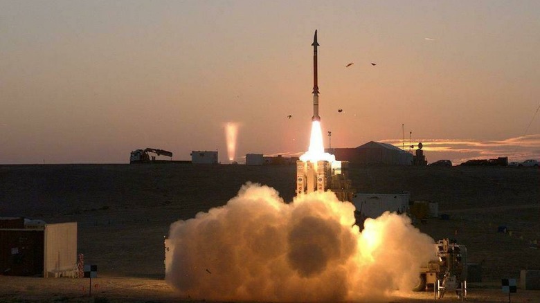 Stunner missile launching in the evening