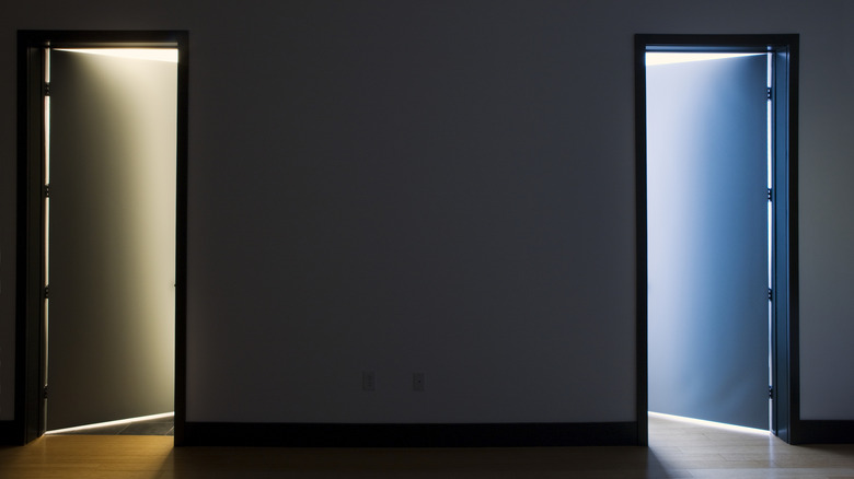 DIfferent shades of light emanating from from open doors