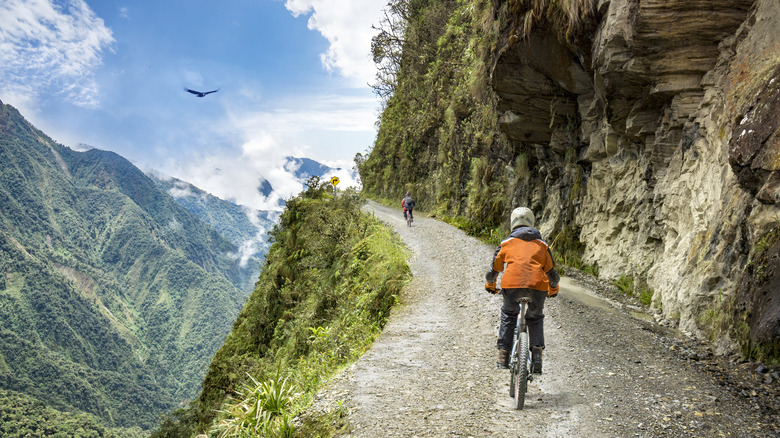 Cyclists on the Death Road in Bolivia