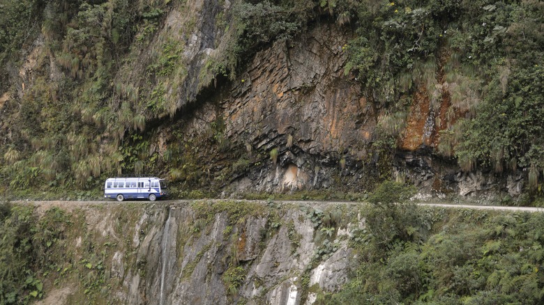 A bus on the Death Road in Bolivia