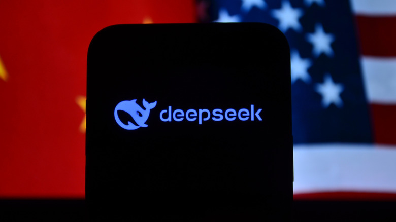 DeepSeek against US and China flag backdrop