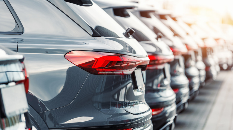 Closeup of a fleet of SUVs in a parking lot