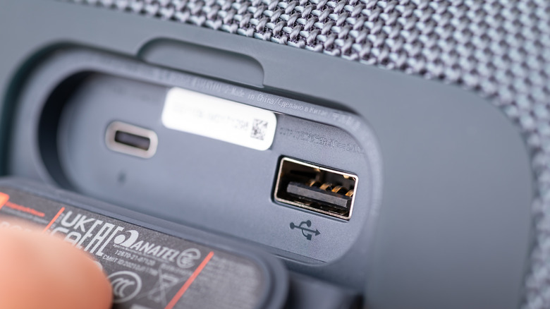 A Bluetooth speaker with USB-C and USB-A ports