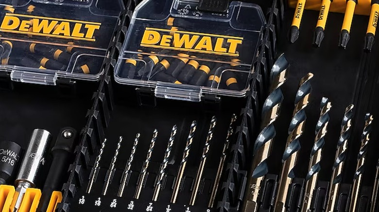 Close-up of some of the pieces included with DeWalt;s FlexTorq 100-Piece Impact Driver Bit Set