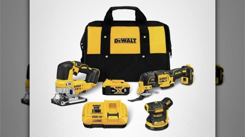 DeWalt 20V Max Woodworking Power Tool Combo Kit on gray background