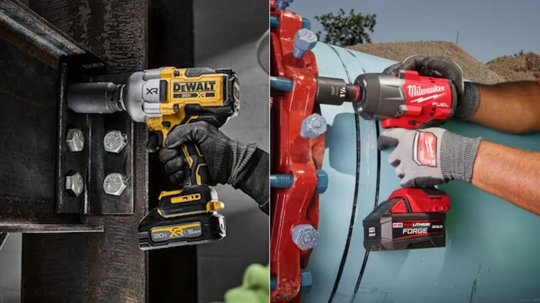 Side-by-side of DeWalt and Milwaukee High-Torque Impact Wrenches in use