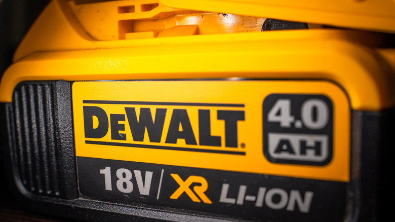 Close-up of DeWalt XR battery