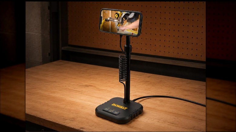 iPhone on DeWalt stand