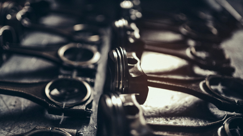 A close-up beauty shot of V10 engine pistons