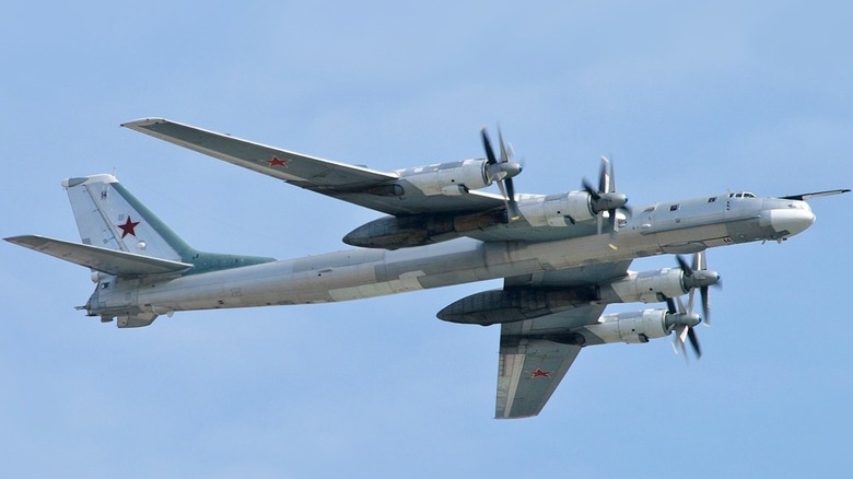 A Tupolev Tu-95 flying over Moscow as part of the 2008 Victory Day Parade