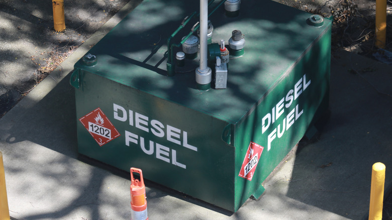 Overhead shot of a green diesel fuel tank.