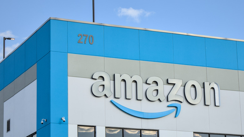 Amazon logo on office building.