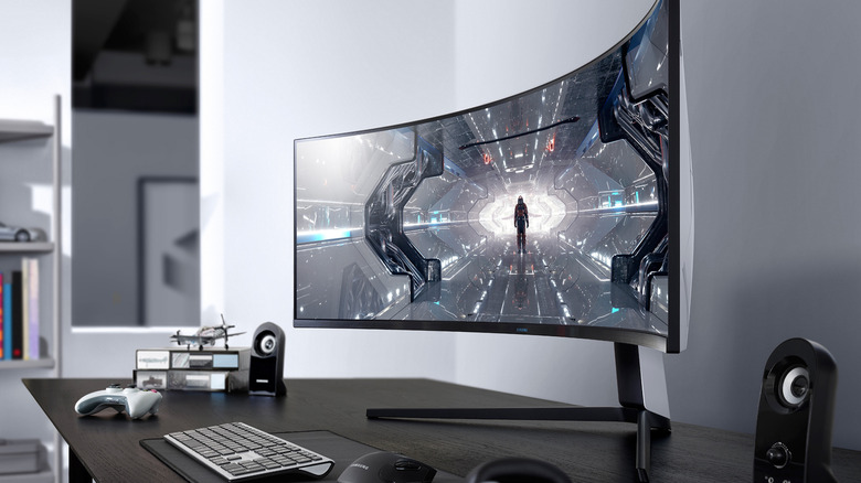 Samsung's new Odyssey 8K Gaming Monitor on a table