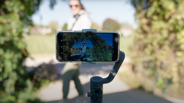 Smartphone mounted on the DJI Osmo Mobile 6 gimbal,