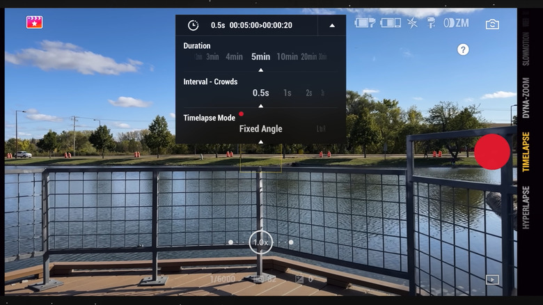 Smartphone screen showing DJI Osmo Mobile 6 timelapse settings