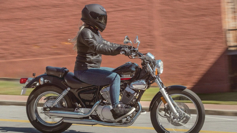 A rider on a 2025 Yamaha V Star 250.