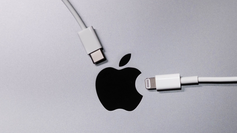 USB-C and lightning cable behind iPad