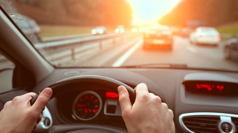 Driving on a sunny day.