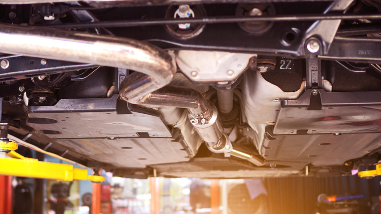 Catalytic converter seen under vehicle