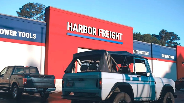 Harbor Freight storefront with cars parking