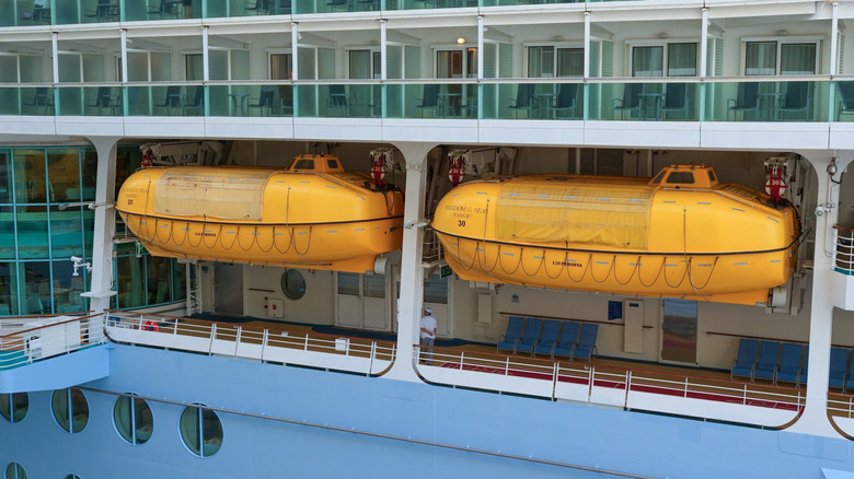 Lifeboats on a cruise ship