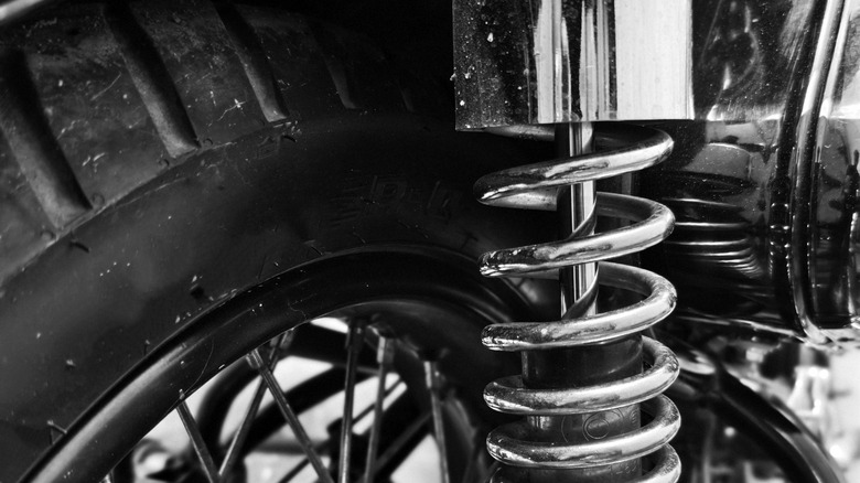 A close-up of a motorcycle tire.