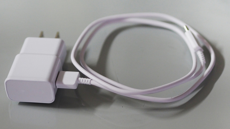 Phone charger on table