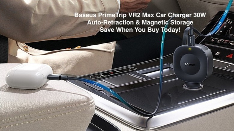Image of Baseus car charger 30W in car with Airpod case connected