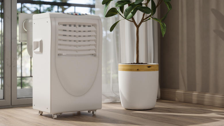 Close-up view of portable air conditioner in the room
