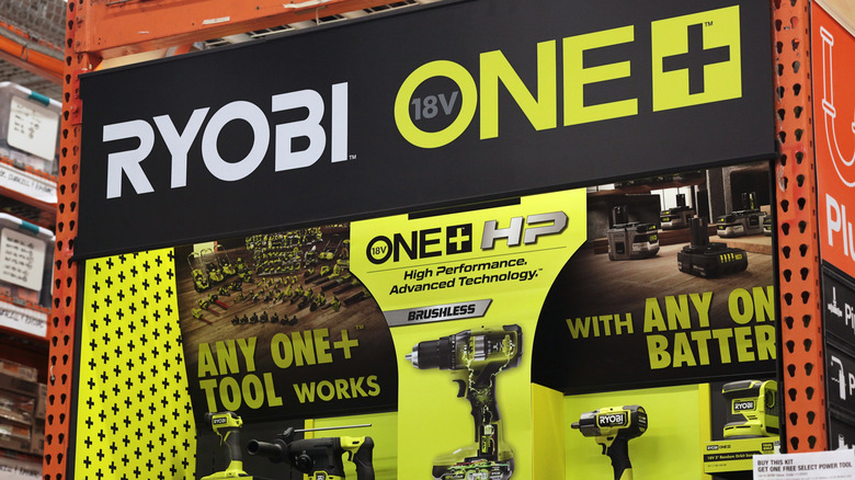 Ryobi one+ power tool display at hardware retailer Home Depot