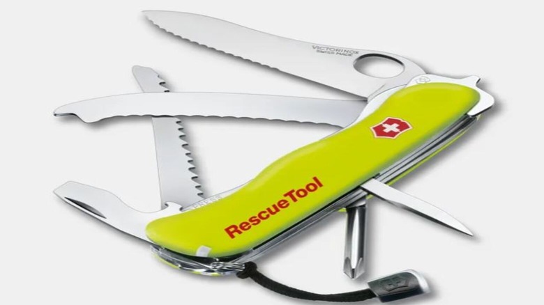 Day Glow Yellow colored Victorinox rescue tool knife
