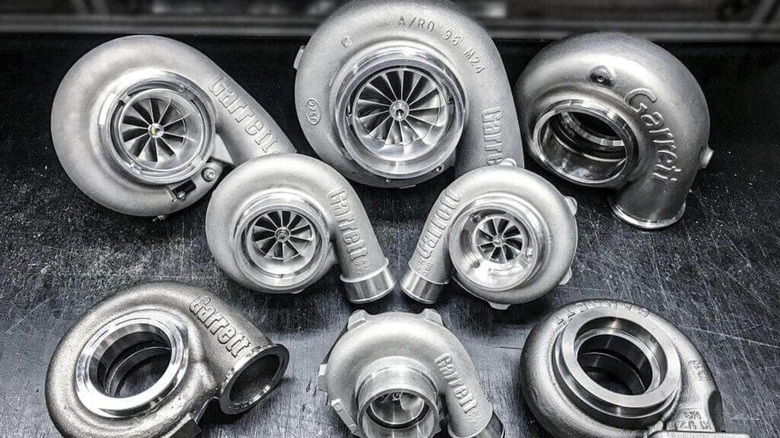 Garrett turbochargers in different sizes.