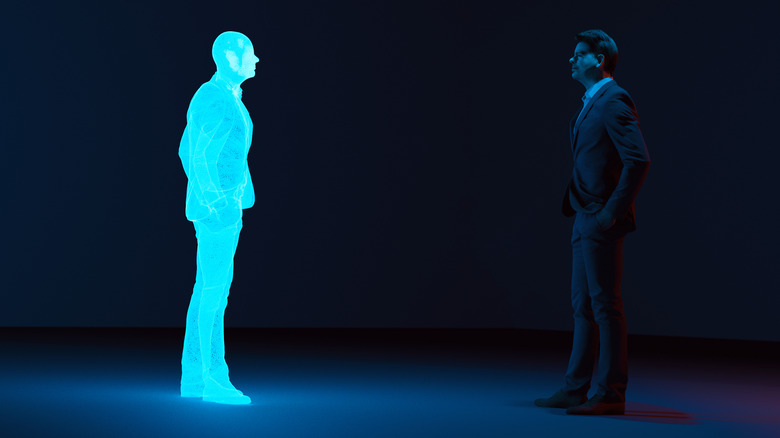 person facing their digital copy