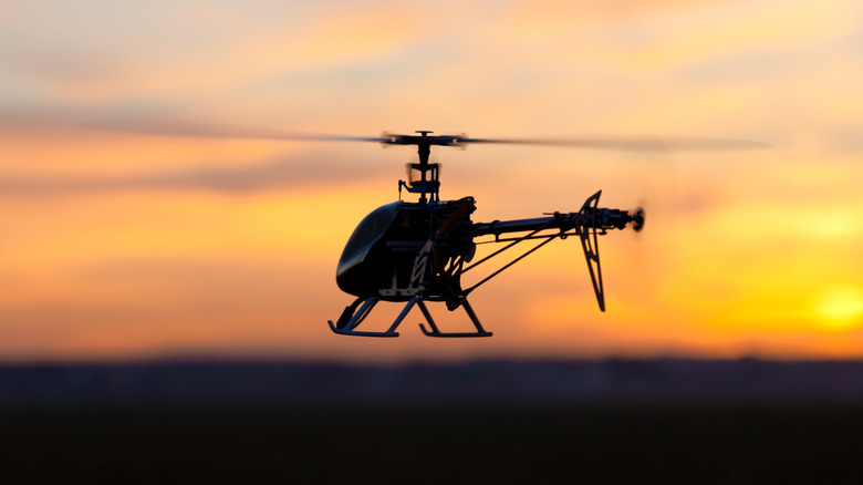 Picture of an RC helicopter at sunset