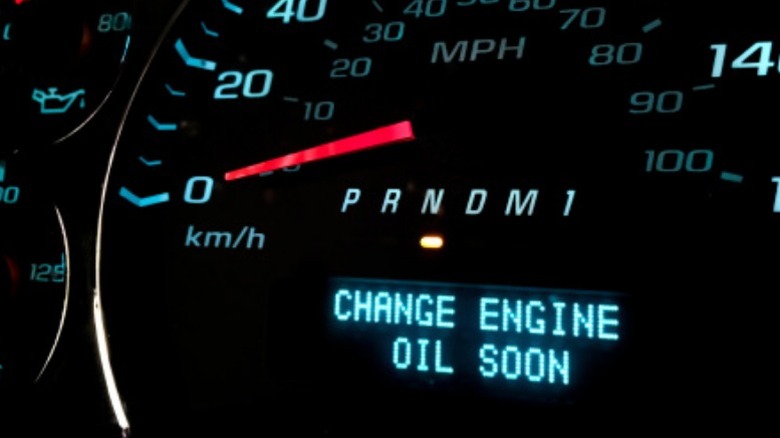 An engine oil change light on a car's dash