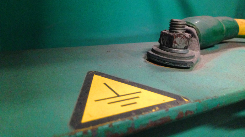 ground wire attached to an industrial generator