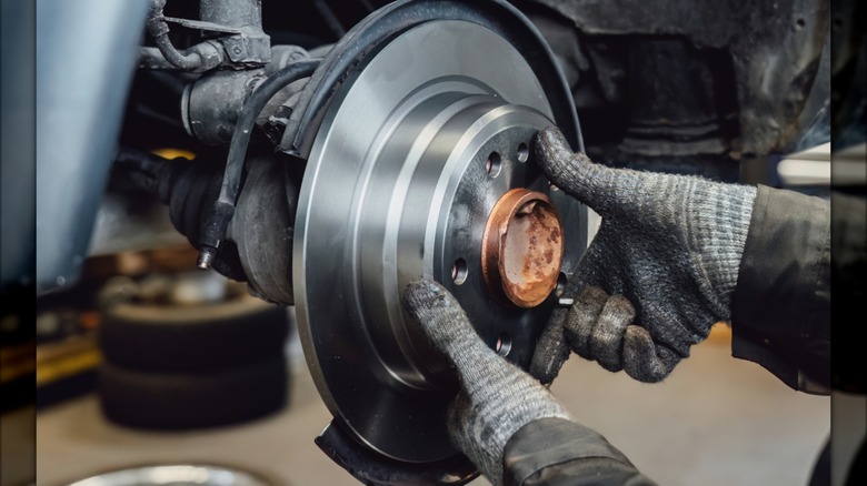 Replacing the disc brake rotor on a vehicle.